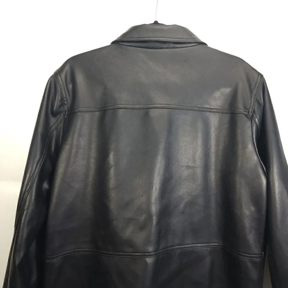 G.A Milano Italy Men's Medium FauxLeather Button Up Black Trench Blazer Jacket